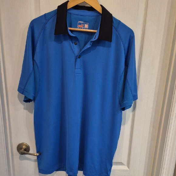 Puma Blue Polo Gold Shirt with Black Collar Cool Cell Tech Size L - Picture 1 of 8